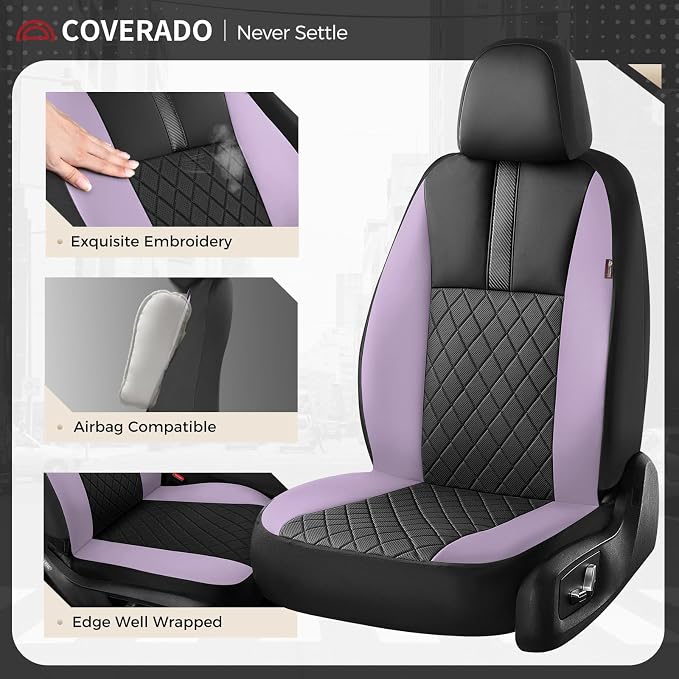 Coverado Car Seat Covers Full Set, Automotive Leather Seat Covers for Car，Universal Fit Front Back Seat Cover, Non-Slip Waterproof Breathable Car Seat Protector - Image 3