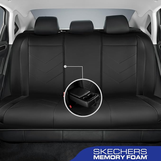 Skechers Car Seat Covers,Luxury Faux Leather Seat Covers,Waterproof Anti Slip Car Seat ProtectorFull Set,Car Accessories Airbag Universal Fit for Most Cars,Vans,Trucks,SUV,Black - Image 3