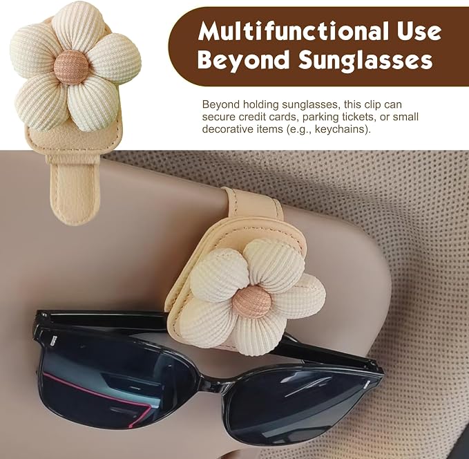 1 PC Floral Design Car Visor Sunglasses Clip, Clip-On Leather Cute Flower Eyeglass Holder, Stable Car Visor Accessory for Women, Universal for Most Cars (White) - Image 7