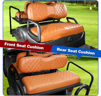 NOKINS Golf Cart Seat Covers 4 Piece Fits Yamaha Drive G29 /Drive2 | Front and Rear Seat Vinyl Covers, Golf Cart Accessories, No Staples(All Brown) - Image 4