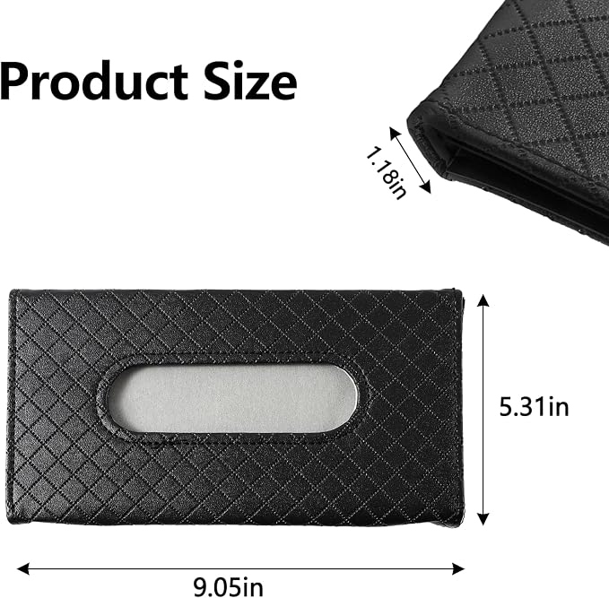 wuyaoyao Car Tissue Holder, Leather Sun Visor Napkin Case, Plaid-Black | Hook-and-Loop Design, Car Tissue Dispenser, Clip-on Mask Holder for Sunvisor, Easy to Use, Fits SUVs, Sedans, Trucks - Image 2