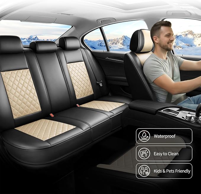 for Subaru Legacy 2008-2026 Car Seat Covers, Full Set, Beige | Luxury Full Coverage Leather Seat Protectors, Waterproof Breathable, Non-Slip, Easy to Install, Airbag Compatible, All-Season - Image 5