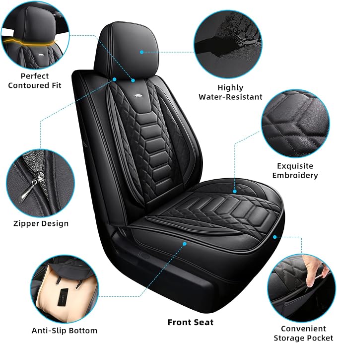 FREESOO for Toyota Tundra Seat Covers 2007-2021 Crewmax Cab 2 Front Set | 2pcs, Custom Fit, Airbag Compatible, Premium Waterproof Leather, for Truck Toyota Tundra Accessories, Black - Image 4