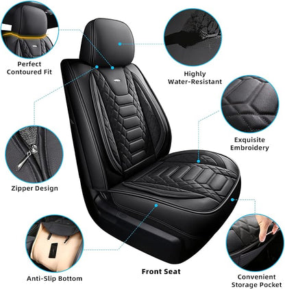 FREESOO for Toyota Tundra Seat Covers 2007-2021 Crewmax Cab 2 Front Set | 2pcs, Custom Fit, Airbag Compatible, Premium Waterproof Leather, for Truck Toyota Tundra Accessories, Black - Image 4