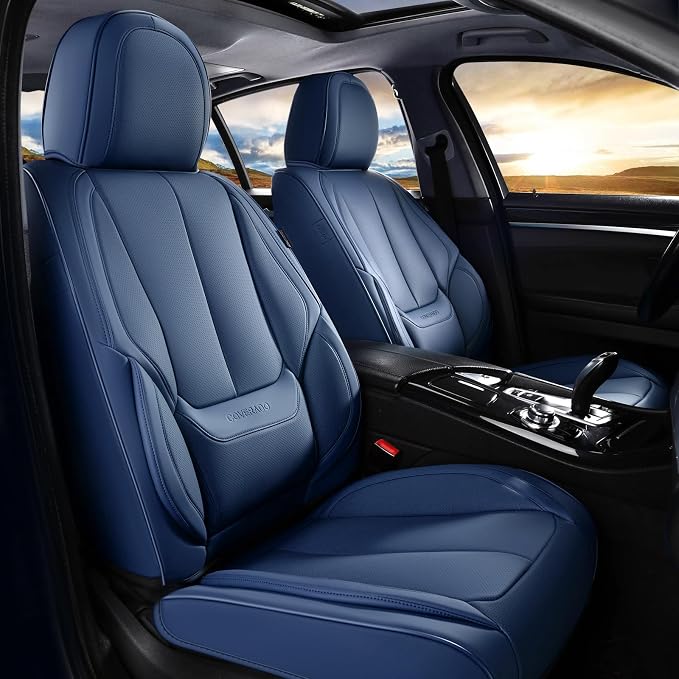 Coverado Car Seat Covers Full Set, Seat Covers for Cars, Car Seat Covers Front Seats and Back Car Seat Protector Waterproof, Leather Car Seat Cushion Universal Fit for Most Cars Blue - Image 2