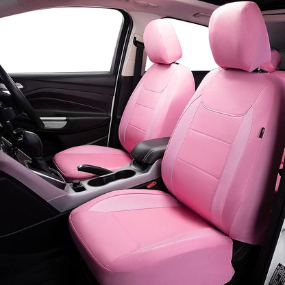 Flying Banner car seat Covers Protects Water Proof Faux Leather Carbon Fiber Fronts Rear Bench Covers (Pink Pink, Full Set - 8PCS) - Image 3