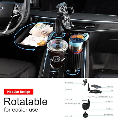 Car Large Cup Holder Expander, 4-in-1 Cupholder Extender with Phone Holder & Swivel and Detachable Snack Food Tray Table for Eating, Travel Essentials for Road Trips for Driver. Model F - Image 5