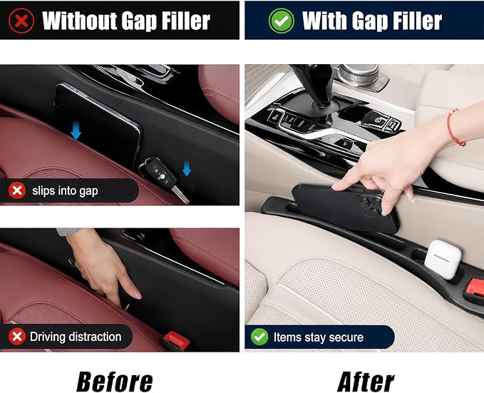 Car Seat Gap Filler Organizer 2 PCS Black Universal Seat Gap Plug Blocker Anti-Drop Console Catcher Phone Keys Storage for Car Truck SUV Auto Accessories Style3 - Image 3