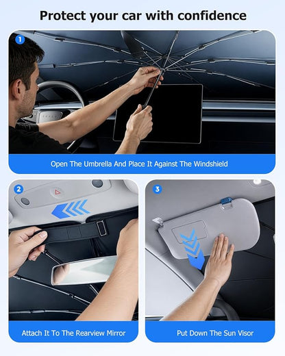 Weektic Windshield Sun Shade Umbrella for Model 3/ Model Y 2018-2026, Double Thickened Ice Crystal Coating, Sun & Heat Protection, Keep Vehicle Cool & Protect Interior - Image 5