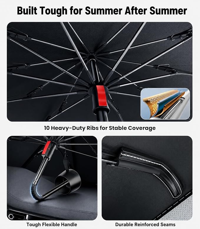 Zanch Windshield Sun Shade Umbrella: 1:1 Custom Fit for Chevrolet Suburban 2015-2026 [99% UV Protection, Up to 75℉ Cooler] Reflective Heat Shield, Built to Last, Foldable Front Sunshade Umbrella - Image 5