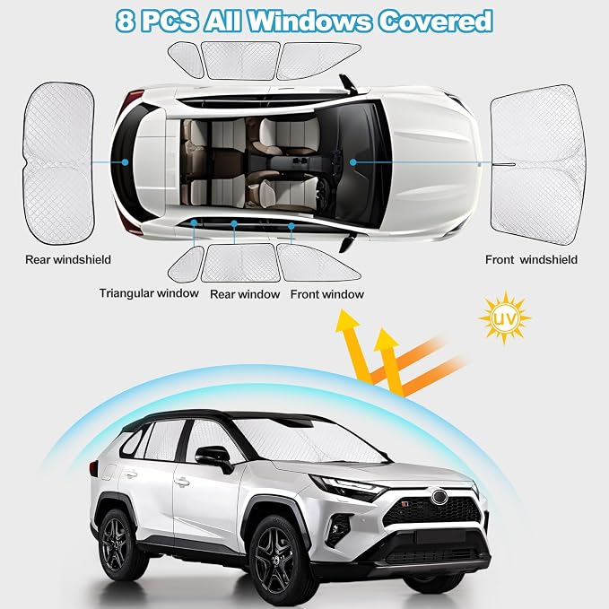 XCBYT 2019-2024 RAV4 Window Shade, 8-Pack Blackout Privacy | 6-Layer blocks heat for lunch breaks, camping. keep full privacy/car cool, Tuck into frames to prevent falling when door open - Image 4