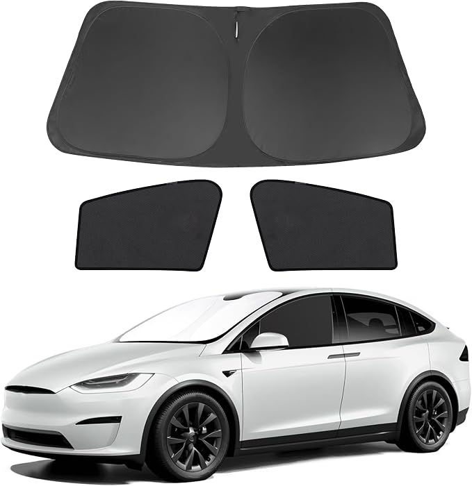 3PCS Car Window Shades Front Windshield Sun Shade Foldable Window Shade Custom Fit for 2016-2024 Tesla Model X Accessories Car Shades for Front Windows Anti-UV Rays Block Heat by FannycCargoCover