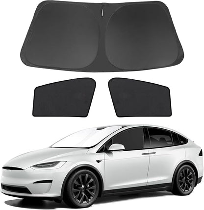 3PCS Car Window Shades Front Windshield Sun Shade Foldable Window Shade Custom Fit for 2016-2024 Tesla Model X Accessories Car Shades for Front Windows Anti-UV Rays Block Heat by FannycCargoCover