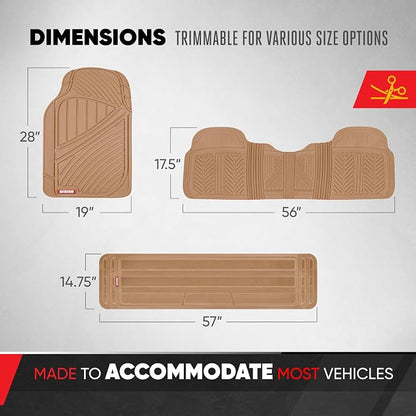 Motor Trend 3-Row Heavy Duty Rubber Floor Mats & Liners for Car SUV Van, Front 2nd & 3rd Row Durable Polymerized Latex Full Interior Protection, Extra-High Ridgeline Design, Beige - Image 5