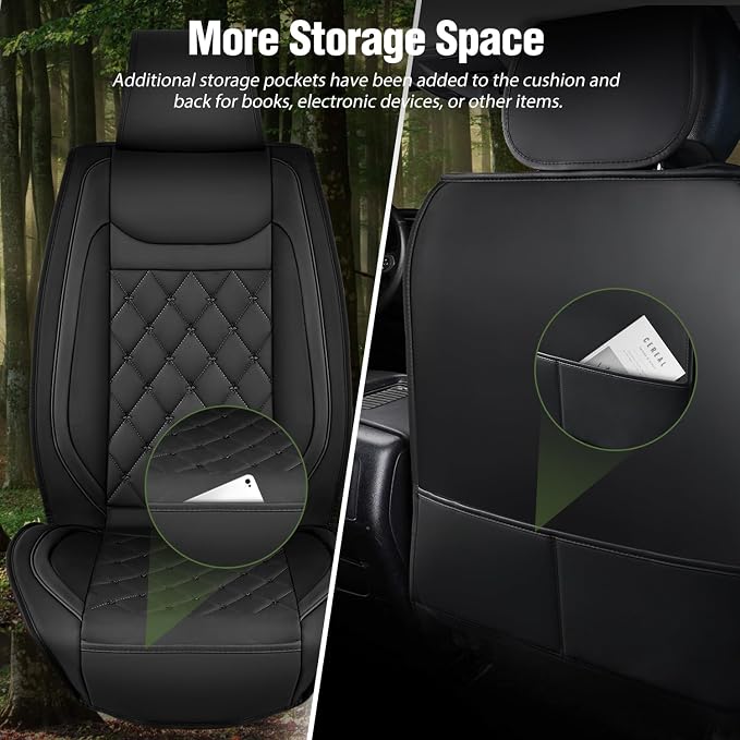 Nilight Car Seat Covers Front Seats Universal Fit for Civic Corolla Accord | 2PCS Black Waterproof Breathable Faux Leather Cushions Anti-Slip Cover Compatible With Camry Hyundai Honda Kia CR-V RAV4 - Image 3