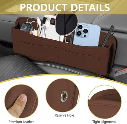 Car Seat Gap Filler Organizer with Card Holder, Leather Center Console Side Seat Gap Storage Box, Automotive Seat Organizer with Pocket for Glasses Phone Card, Car Accessories (Brown) - Image 4