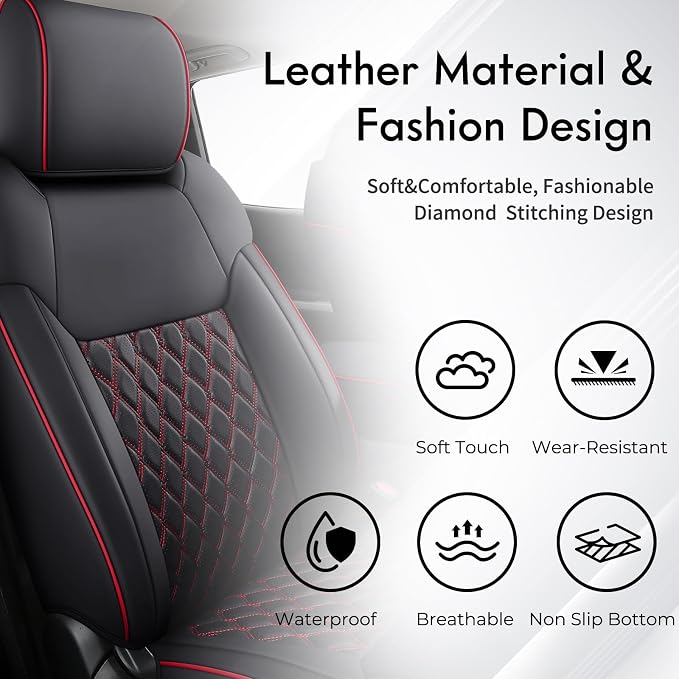Huidasource Tacoma Front Car Seat Covers, 360° Full-wrap Truck Seat Cushion Cover Fit for Toyota Tacoma 2024-2026 SR, SR5, Limited, TRD Sport/Off-Road,Trailhunter Front Row(Front Pair/Black&Red) - Image 6