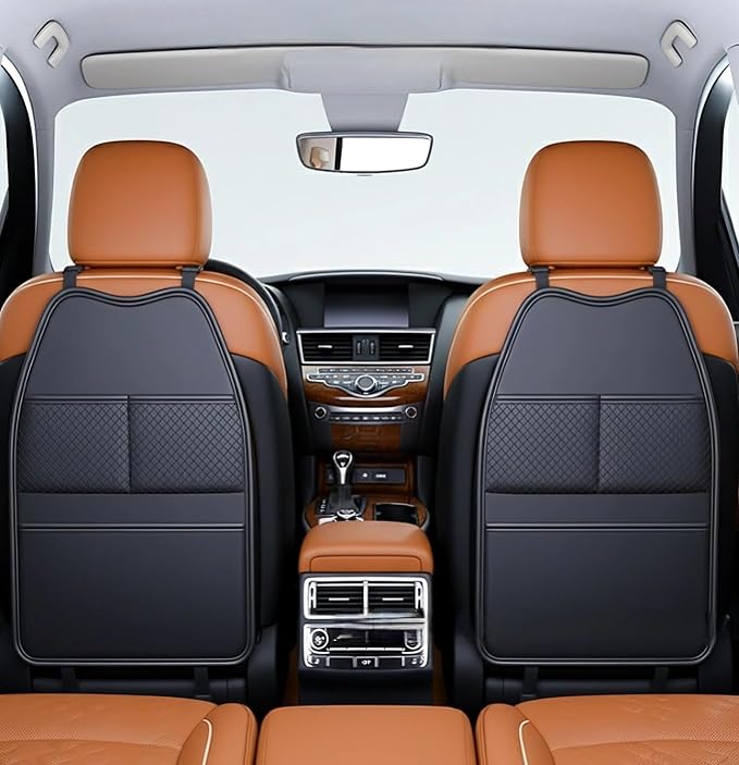 2 Pack Seat Back Protector - Leather Kick Mat with Storage Pockets, Front & Back Seat Cover for Kids -Large Capacity Car Seat Organizers and Storage for Child, Splashproof & Easy Clean - Image 9