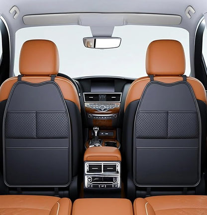 2 Pack Seat Back Protector - Leather Kick Mat with Storage Pockets, Front & Back Seat Cover for Kids -Large Capacity Car Seat Organizers and Storage for Child, Splashproof & Easy Clean - Image 9