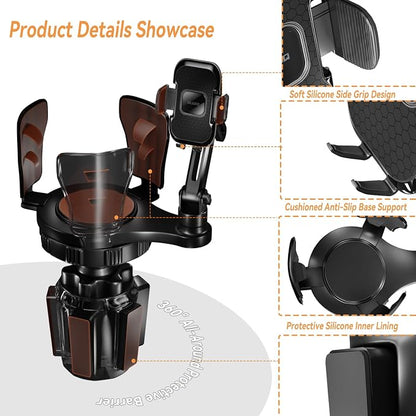 EXELIQ 2-in-1 Cup Holder Expander with Phone Mount, Adjustable Cup Holder | Fits Large Bottles, Tumblers & Fast Food Drinks, 360° Rotating Phone Mount for 4.7–7" Smartphones, Universal Car Use - Image 5
