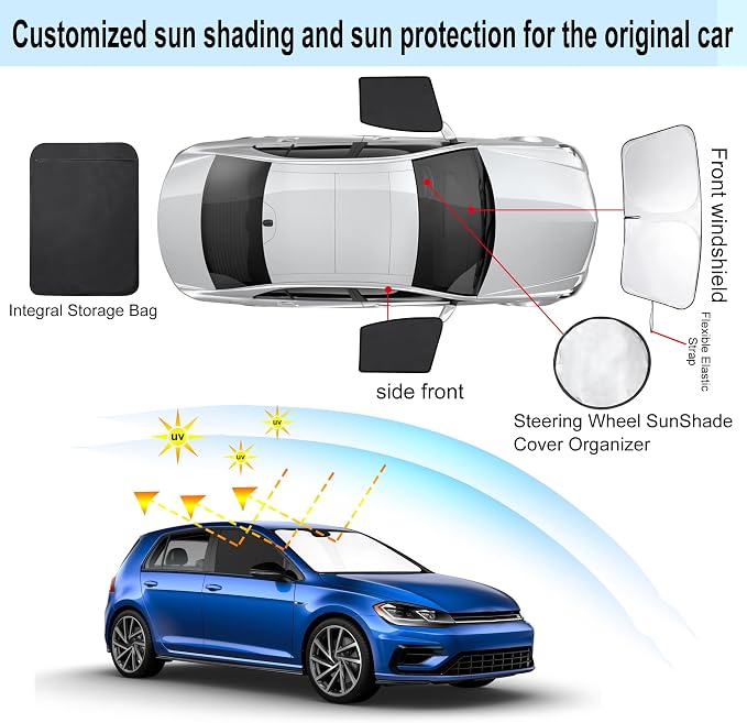 3PCS Car Window Shades Front Windshield Sun Shade Foldable Window Shade Custom Fit for 2013-2019 Volkswagen Golf Accessories Car Shades for Front Windows Anti-UV Rays Block Heat - Image 3