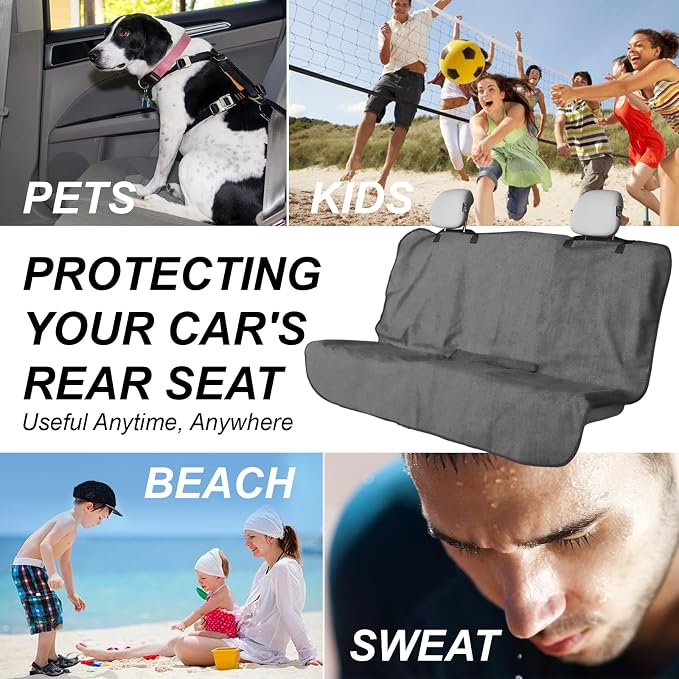 Sweat Towel Car Seat Cover Protector Front Seats for Gym Workout, Running, Swimming, Beach and Hiking, Waterproof Universal Seat Cover for Car, Trucks, Van & SUV (1, Pure Grey, Rear Seat) - Image 4