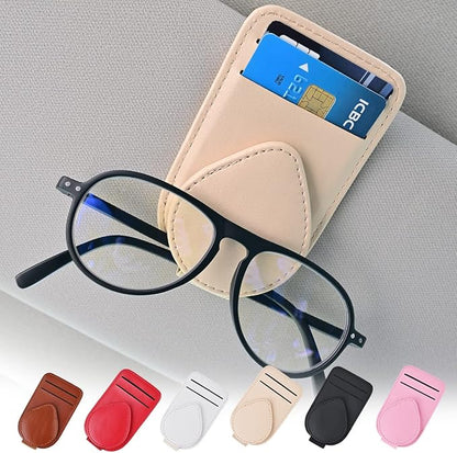 Sunglass and Card Holder for Car Visor, 2 Card Slots Visor Glasses Clip, Strong Magnetic Visor Holder, Visor Accessories for Cars SUV(Beige 1Pc) by Herrontown