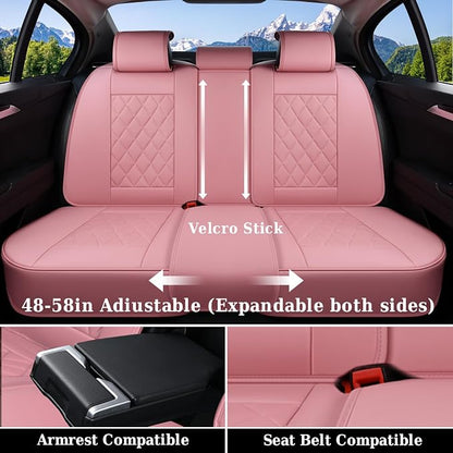 Coverado Car Seat Covers Full Set, Pink Leather Seat Covers for Cars, Universal Waterproof Car Seat Cover, Luxury Front and Back Car Seat Protector, Automotive Seat Covers Fit for Most Cars, Pink - Image 4