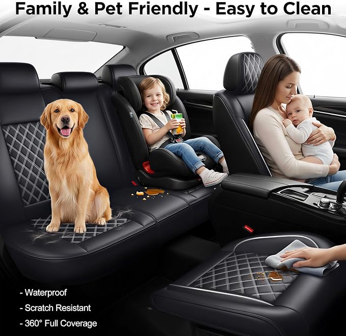 Fit for Prius Car Seat Covers Compatible with Toyota Prius 2001-2026 - Waterproof Breathable Leather Automotive Seat Cushions Protector,Airbag Compatible,Full Set 5 Seats(Whiteline) - Image 3