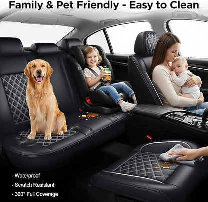 Fit for Prius Car Seat Covers Compatible with Toyota Prius 2001-2026 - Waterproof Breathable Leather Automotive Seat Cushions Protector,Airbag Compatible,Full Set 5 Seats(Whiteline) - Image 3