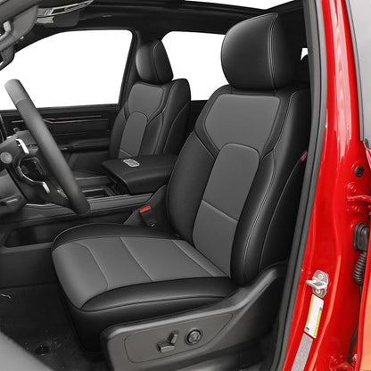 AOMSAZTO Custom Fit Seat Covers for Dodge RAM 1500 2019-2026 Crew Cab Truck | Black+Gray Ram Full Set Seat Covers, Pickup Truck Seat Covers, Premium Faux Leather, Perfect Fit, Breathable, Water Resistant by AOMSAZTO