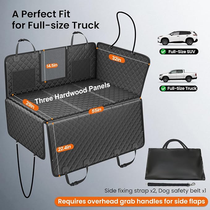 REEVAA 2.0 Truck Hard Bottom Back Seat Cover for Large Dogs, XL, Black | Foam Padding, 600 lbs Extender, 45% More Space for Large Dogs, Waterproof, Zippered Mesh Window, Fits Crew Cab Trucks & SUVs - Image 6