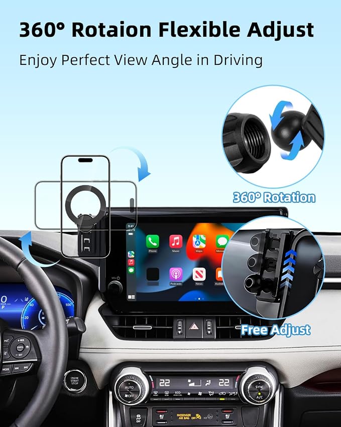 PZK Car Phone Holder for Toyota RAV4 2019-2025 Accessories 7/8-Inch Screen | Hybrid LE/XLE/Premium Magnetic Magsafe RAV 4 Phone Mount 360° Rotation Hands-Free Not Affect Vent (Not fit 9/10.5 inch) - Image 3