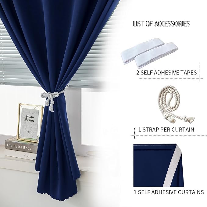 Self Adhesive Portable Blackout Curtains for Bedroom Easy to Install Window Thermal Lnsulated Kitchen Room Darkening Small Window Curtains, 47" W X 59" L, Navy Blue, 1 Panel - Image 2