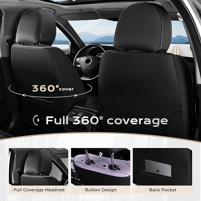 Coverado Car Seat Covers Full Set, Seat Covers for Cars, Front Seat Covers and Back Seat Cover Waterproof Leather Automotive Seat Cover, Universal Car Interior Protectors Cushion for Most Cars - Image 4