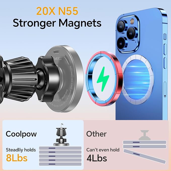 Coolpow Magsafe Car Mount Charger, Magnetic Wireless Car Charger for iPhone | Magsafe Car Charger Magnetic Phone Holders for Your Car Accessories Car Phone Holder Mount for iPhone 17 16 15 (Gray) - Image 5