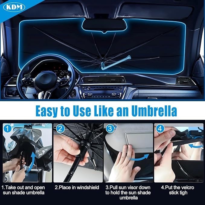KDM Umbrella Style Windshield Sun Shade Fit for 2016-2025 to-yota Tacoma | Foldable Front Windows Sunshade Visor Protector Blocks UV Rays Heat,5 Layer - Image 7