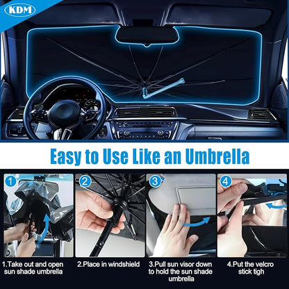 KDM Umbrella Style Windshield Sun Shade Fit for 2010-2023 Toyo-ta 4Runner | Foldable Front Windows Sunshade Visor Protector Blocks UV Rays Heat,5 Layer - Image 7