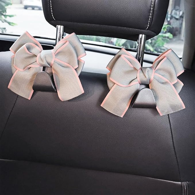 Mandark 2PCS Bow Car Headrest Hooks for Bags, Gray Line | PVC construction, clip-on installation keeps items off the floor, fits most cars, SUVs, and trucks, car interior accessories - Image 4
