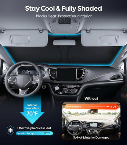 Wigoo for Chrysler Pacifica Windshield Sunshade, Custom Fit, Keeps Cool | Custom Fit, Cooling Fabric, Foldable Heat-Blocking Sunshade with Storage Bag, for Chrysler Pacifica 2017-2026 Accessories - Image 2