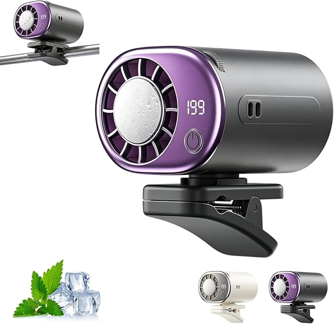 Car Clip on Air Conditioner Fan with Led Display,Portable Mini Cooling System Fans for Car,360°Rotation & 3-Speeds Bladeless Clip on Fan,USB Rechargeable Personal Fan for Cars,Work,Camping (Black) by Unknown