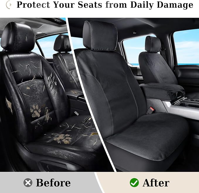 Coverado Front Seat Covers, Waterproof Canvas Seat Protector for Car Seat Cushions for Kids & Dogs, Compatible with 2015-2024 Ford F150 & 2017-2024 Ford F250 F350 F450(Black, 2PCS) - Image 3