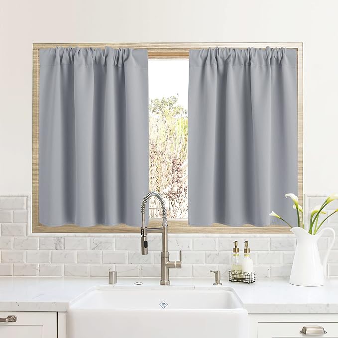 RYB HOME RV Curtains for Camper Windows, Mini Small Blackout Curtain Tiers | Thermal Insulated,Sunlight Heat Light Blocking,Privacy Portable Curtains for Travel Trailer,W34 x L24,Silver Grey,2 Panels by RYBHOME