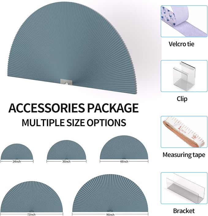 Myshade Arch Window Shades Half Circle Blackout Cellular Shades Cordless No Drill Blinds for Windows Half Moon Honeycomb Fabric No Tools Room Darkening Shades Easy Install (1PCS Blue 48" W X 96" H) - Image 5