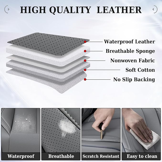 Coverado Front Seat Covers, Waterproof Nappa Leather Car Seat Cover, Sideless Car Seat Covers Front Seats, Driver Seat Cover, Car Seat Protector Universal Fit for Most Sedans SUV Truck, Grey - Image 4
