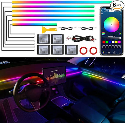 Dreamcolor Acrylic Interior Car LED Strip Light with Wireless APP, RGB 6 in 1 with 175 inches 593 LEDs Fiber Optic Strip Lights for Car, Dynamic Chasing Music Sync Neon Car Ambient Lighting Kits by MAODANER
