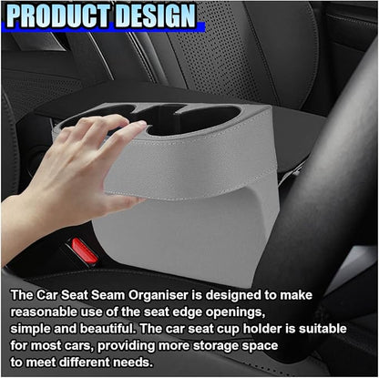 ZIMISI Car Cup Holder, Leather Front Console Gap Filler Organizer (Grey) | Car Seat Gap Filler Storage Box, Multifunctional Car Cup Drink Holder, Coin Bucket, Cell Mobile Phone Holder - Image 3