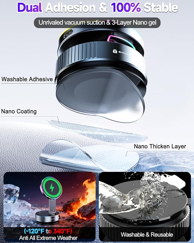 for Magsafe Car Mount Charger 15W Fast Charging Wireless Car Charger Holder | [120LBS Suction &3800gf Magnet] 780° Adjustable, Vacuum Magnetic Phone Holder for Your Car for iPhone & Android, Metal Stand - Image 8