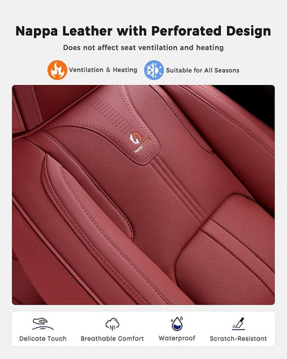 Huidasource Red Front Seat Cover Luxury Nappa Leather, Front Car Seat Cover with Airbag, Front Storage Pocket, Lumbar Support, Cooling＆Heating, Seat Covers Universal Fit for Most Cars SUV Trucks, Red - Image 5