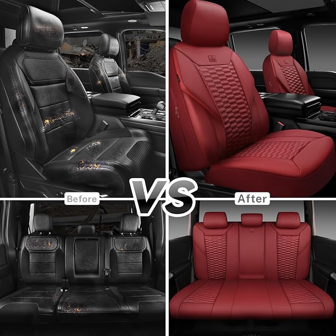 CAR PASS 3D Foam PU Leather Car Seat Covers Full Set,Luxury Breathable Faux Leather Seat Covers for Car,Anti Slip Universal Fit for SUVs Vans Sedan Trucks Automotive,Armrest Airbag Compatible Burgundy - Image 8